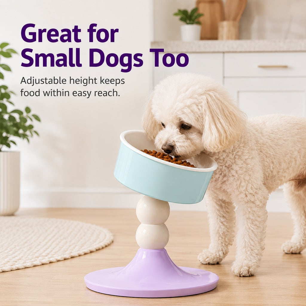 Ortekor Adjustable Elevated Pet Bowl for Cats & Small Dogs - 3 Height Modes for Comfortable Feeding