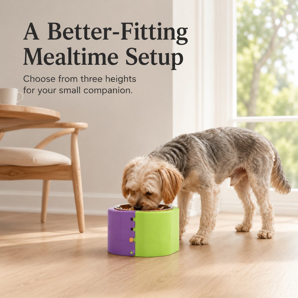 Ortekor 3-Level Adjustable Elevated Slow Feeder Bowl for Cats & Small Dogs - Stainless Steel Mealtime Bowl for Fast Eaters