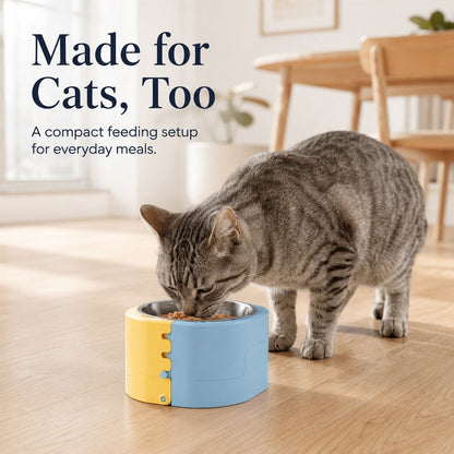 Ortekor 3-Level Adjustable Elevated Slow Feeder Bowl for Cats & Small Dogs - Stainless Steel Mealtime Bowl for Fast Eaters