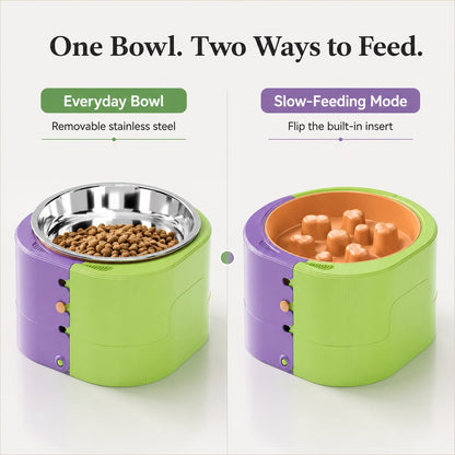 Ortekor 3-Level Adjustable Elevated Slow Feeder Bowl for Cats & Small Dogs - Stainless Steel Mealtime Bowl for Fast Eaters