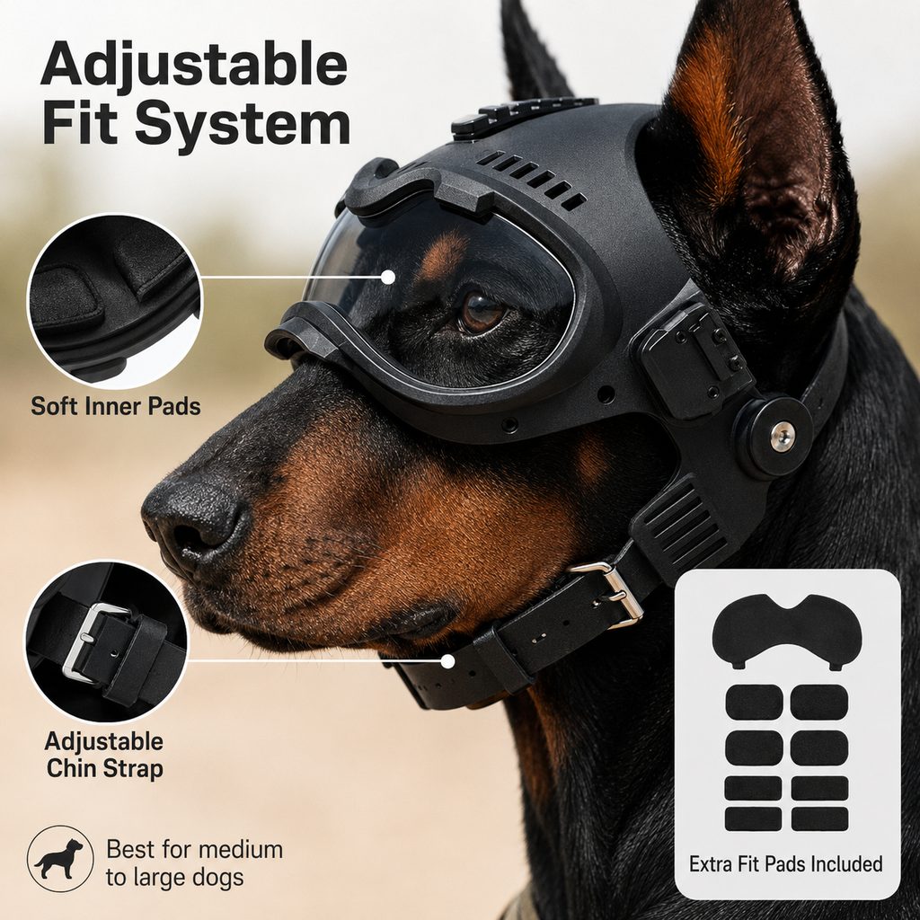 Ortekor K9 Tactical-Style Dog Helmet with Goggles for Hiking & Outdoor Training - Helps Shield Eyes from Wind, Dust & Trail Debris
