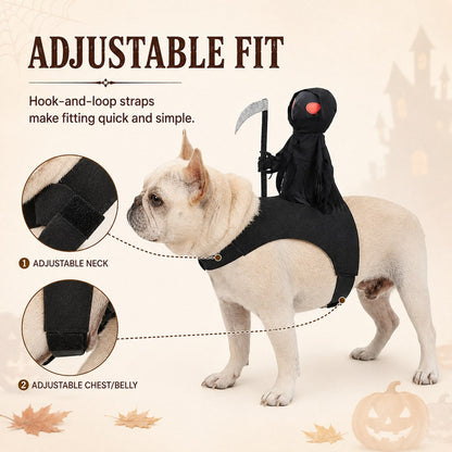 Ortekor Grim Reaper Rider Pet Costume – Adjustable 3D Halloween Outfit for Trick-or-Treat, Parties & Photos