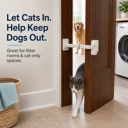 Ortekor Adjustable Pet Door Latch for Litter Rooms - Let Cats In & Help Keep Dogs Out