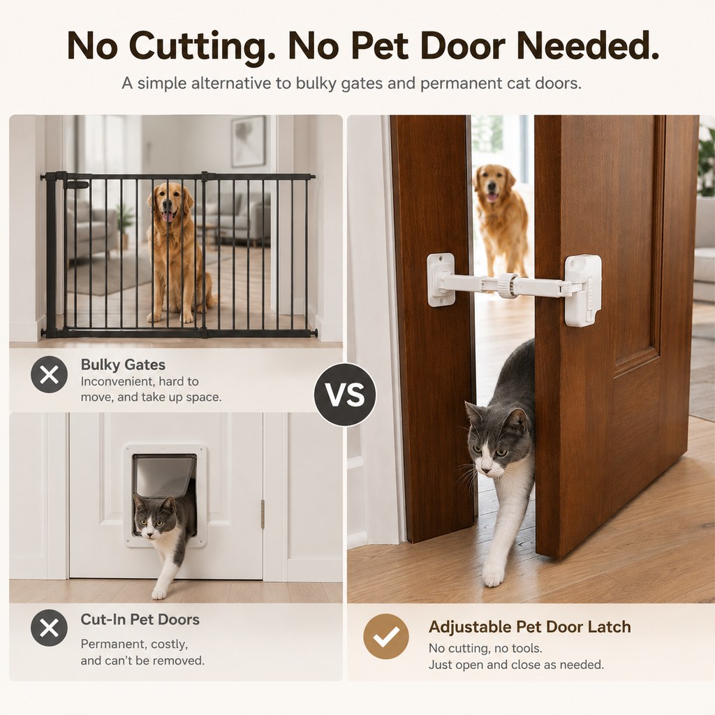 Ortekor Adjustable Pet Door Latch for Litter Rooms - Let Cats In & Help Keep Dogs Out