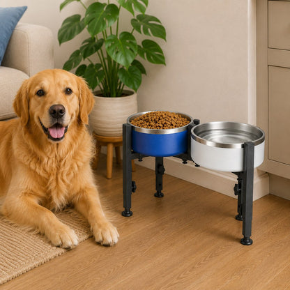 Ortekor Adjustable Raised Dog Bowl Stand for Home Feeding - No-Bend Metal Pet Bowl Holder for Cleaner, More Comfortable Meals