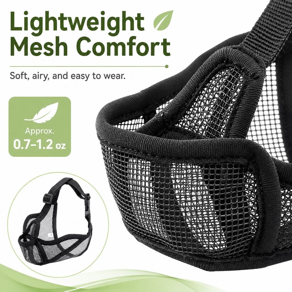 Ortekor French Bulldog Breathable Mesh Muzzle for Walks, Grooming & Scavenging Control - Drink-Friendly Short-Snout Dog Muzzle
