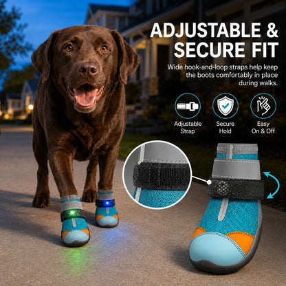 Ortekor Motion-Activated LED Dog Boots for Night Walks – Flashing Paw Shoes for Better Visibility & Traction
