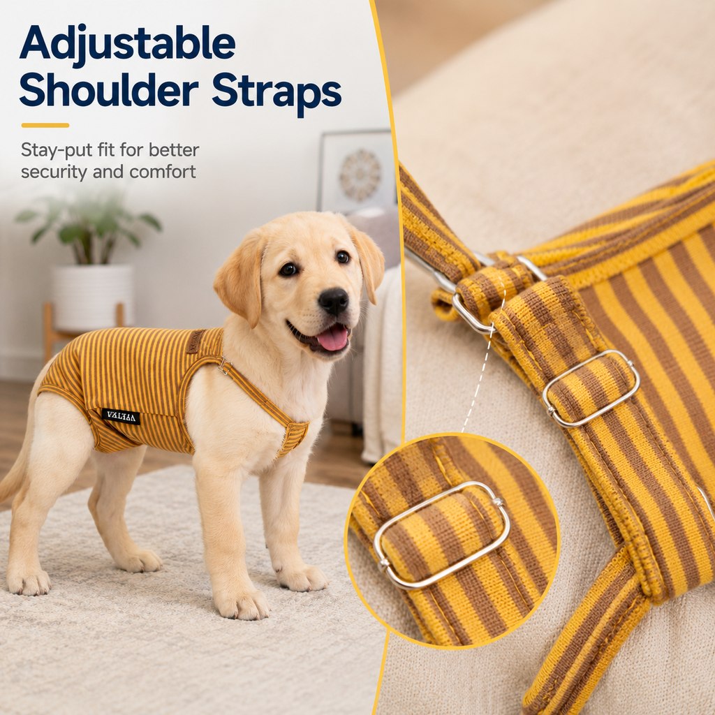 Ortekor Washable Female Dog Heat Pants for Home & Furniture Protection - Adjustable Sanitary Diaper with Shoulder Straps