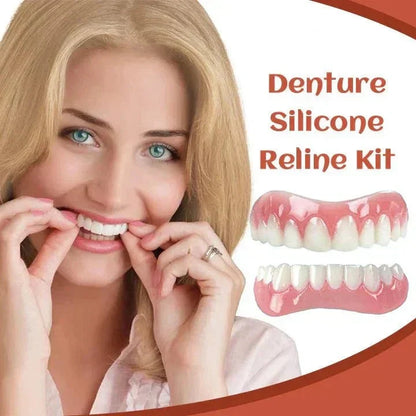 Snap-On Temporary Cosmetic Teeth Set Adjustable Silicone Denture Cover for Upper and Lower Gums Natural Look Smile Enhancement Easy
