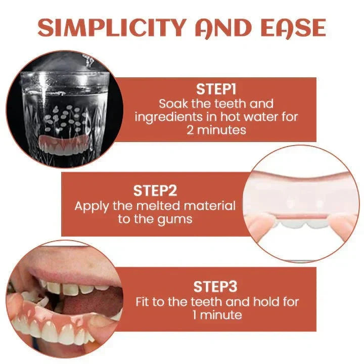 Snap-On Temporary Cosmetic Teeth Set Adjustable Silicone Denture Cover for Upper and Lower Gums Natural Look Smile Enhancement Easy