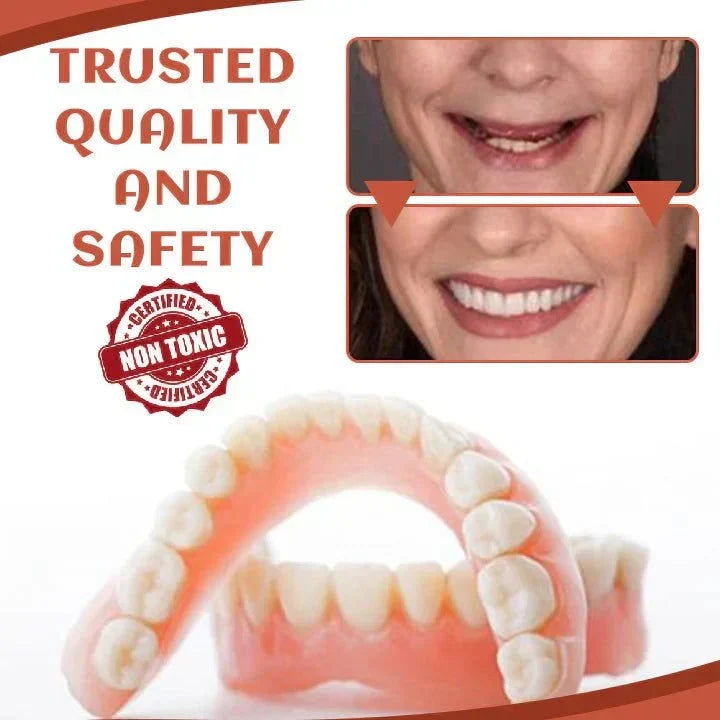 Snap-On Temporary Cosmetic Teeth Set Adjustable Silicone Denture Cover for Upper and Lower Gums Natural Look Smile Enhancement Easy