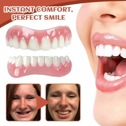 Snap-On Temporary Cosmetic Teeth Set Adjustable Silicone Denture Cover for Upper and Lower Gums Natural Look Smile Enhancement Easy