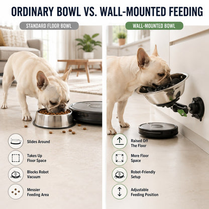 Ortekor Adjustable Suction-Mount Slow Feeder Bowl for French Bulldogs, Cats & Small-to-Medium Dogs - Floor or Vertical Setup Helps Reduce Sliding
