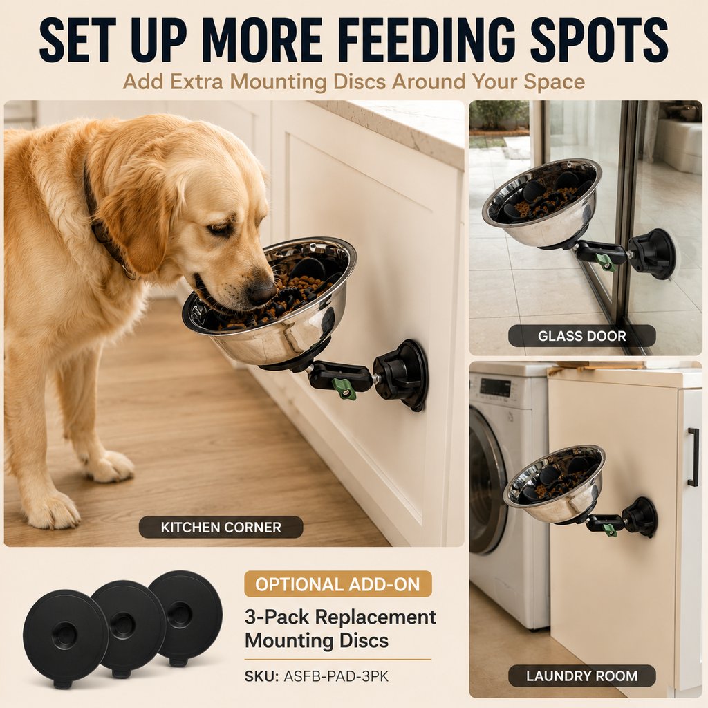 Ortekor Adjustable Suction-Mount Slow Feeder Bowl for French Bulldogs, Cats & Small-to-Medium Dogs - Floor or Vertical Setup Helps Reduce Sliding