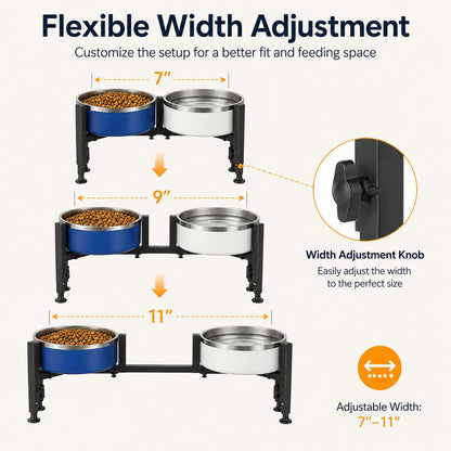 Ortekor Adjustable Raised Dog Bowl Stand for Home Feeding - No-Bend Metal Pet Bowl Holder for Cleaner, More Comfortable Meals