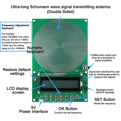 Ultra-Low Frequency Sine Wave Signal Generator with 7.83Hz Earth Resonance Preset & 0.01-100,000Hz Range