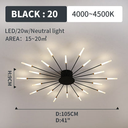 Starburst Flush Mount Ceiling Light Black Gold Modern Firework LED Fixture Bedroom Living Room Natural White Hardwired Indoor