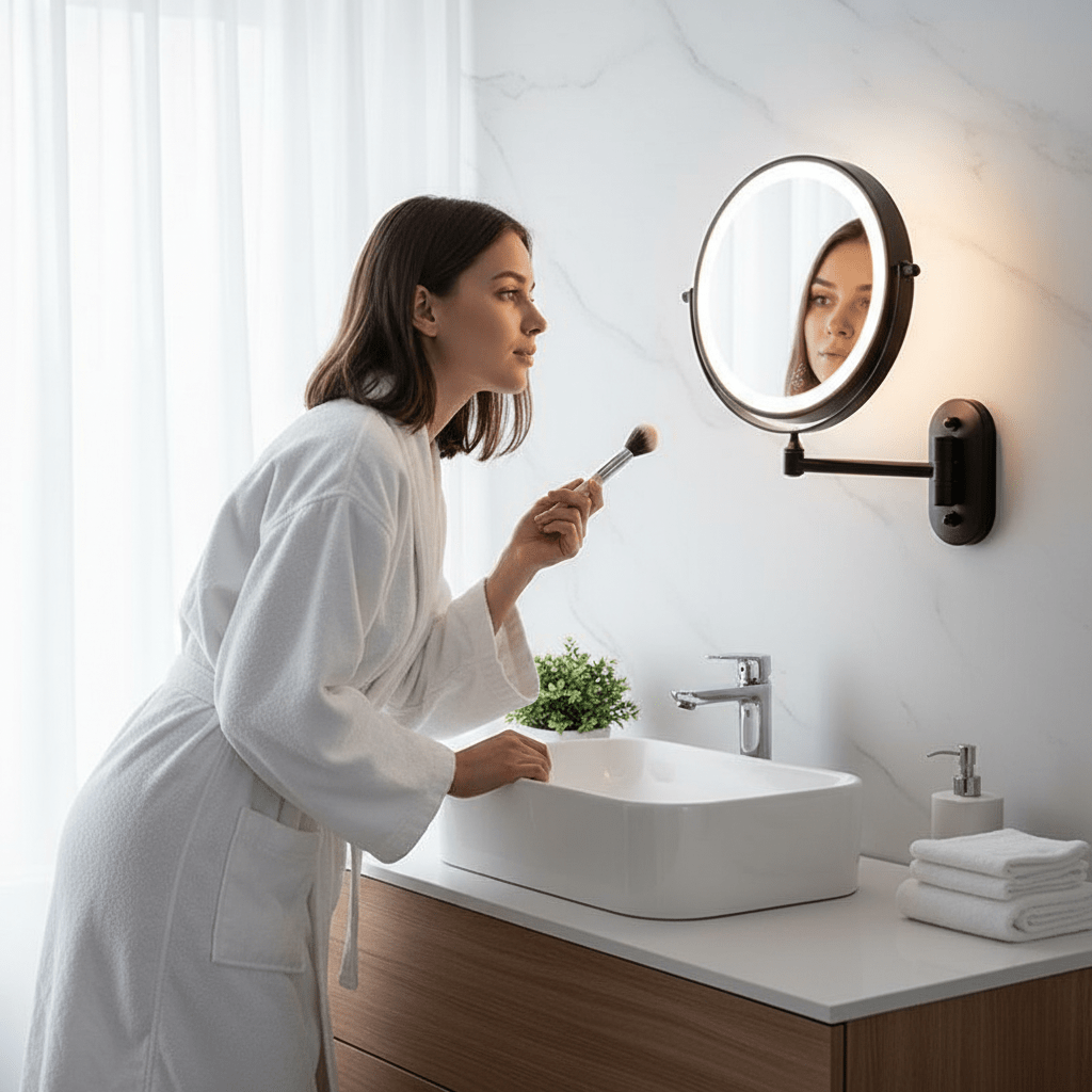 Rechargeable Lighted Vanity Mirror with Magnification & Touch Dimming for Bathroom Counter Makeup Application Skincare Beauty Routine