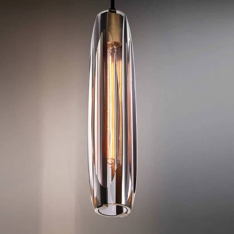 Glass Cylinder Hanging Light Fixture 15 Inch Height Adjustable Drop Ceiling Lamp for Dining Room Bedroom Living Room Contemporary Minimalist