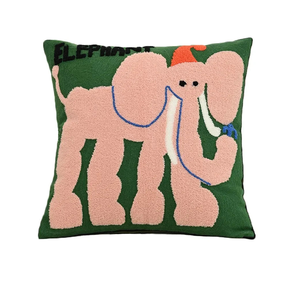Embroidered Throw Pillow Cover 18x18 Inch Square Animal Motif Scandinavian Style Cotton Poly Blend Slipcase Sofa Bedroom Decor Couch Accent