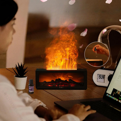 Ultrasonic Cool Mist Diffuser with Simulated Fire Light Effect for Bedroom, Office, Spa & Wellness | Aromatherapy Essential Oil Compatible D