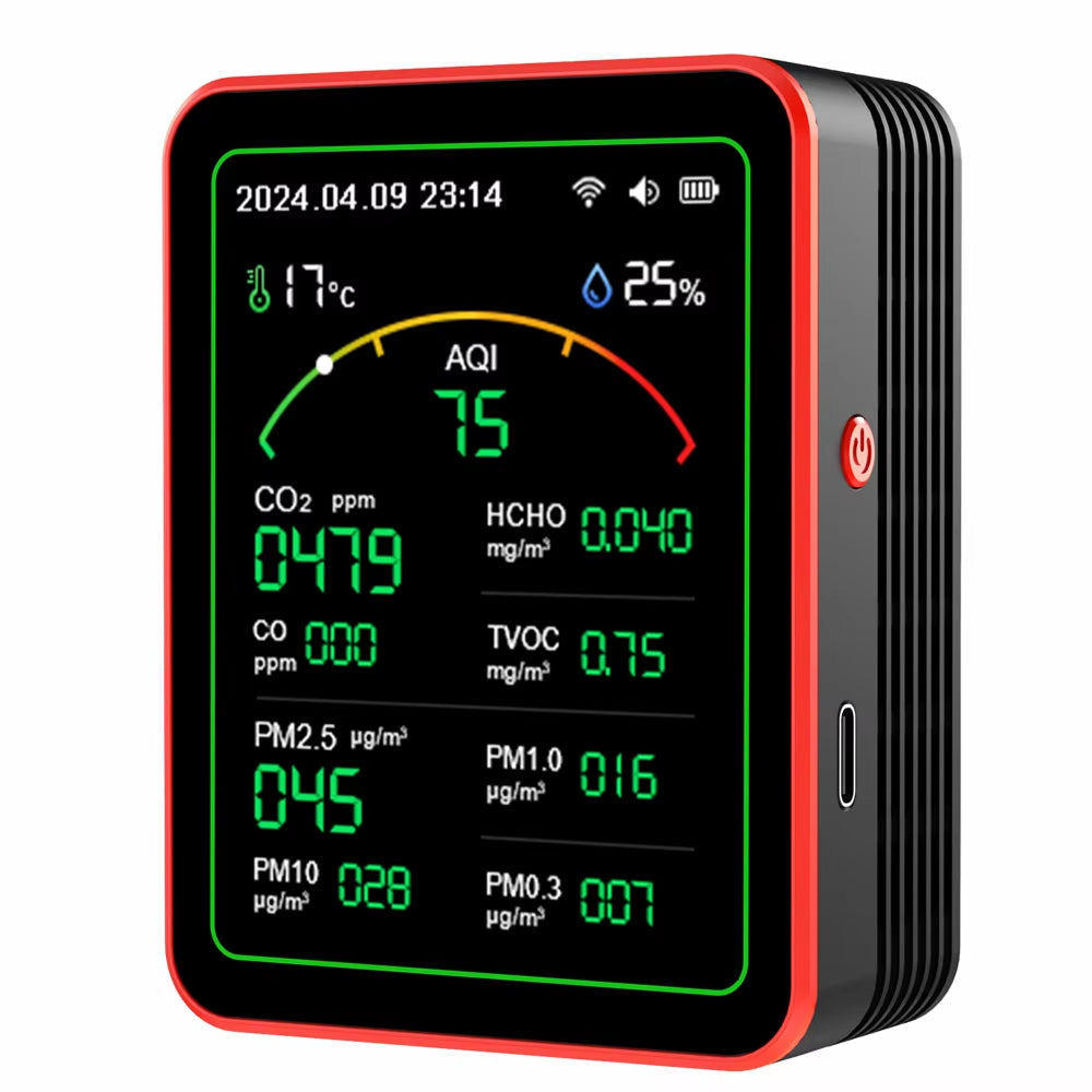 15-in-1 Indoor Air Quality Monitor with WiFi – Real-Time CO2, VOC, Formaldehyde & PM2.5 Detector for Home, Office & Smart Automation