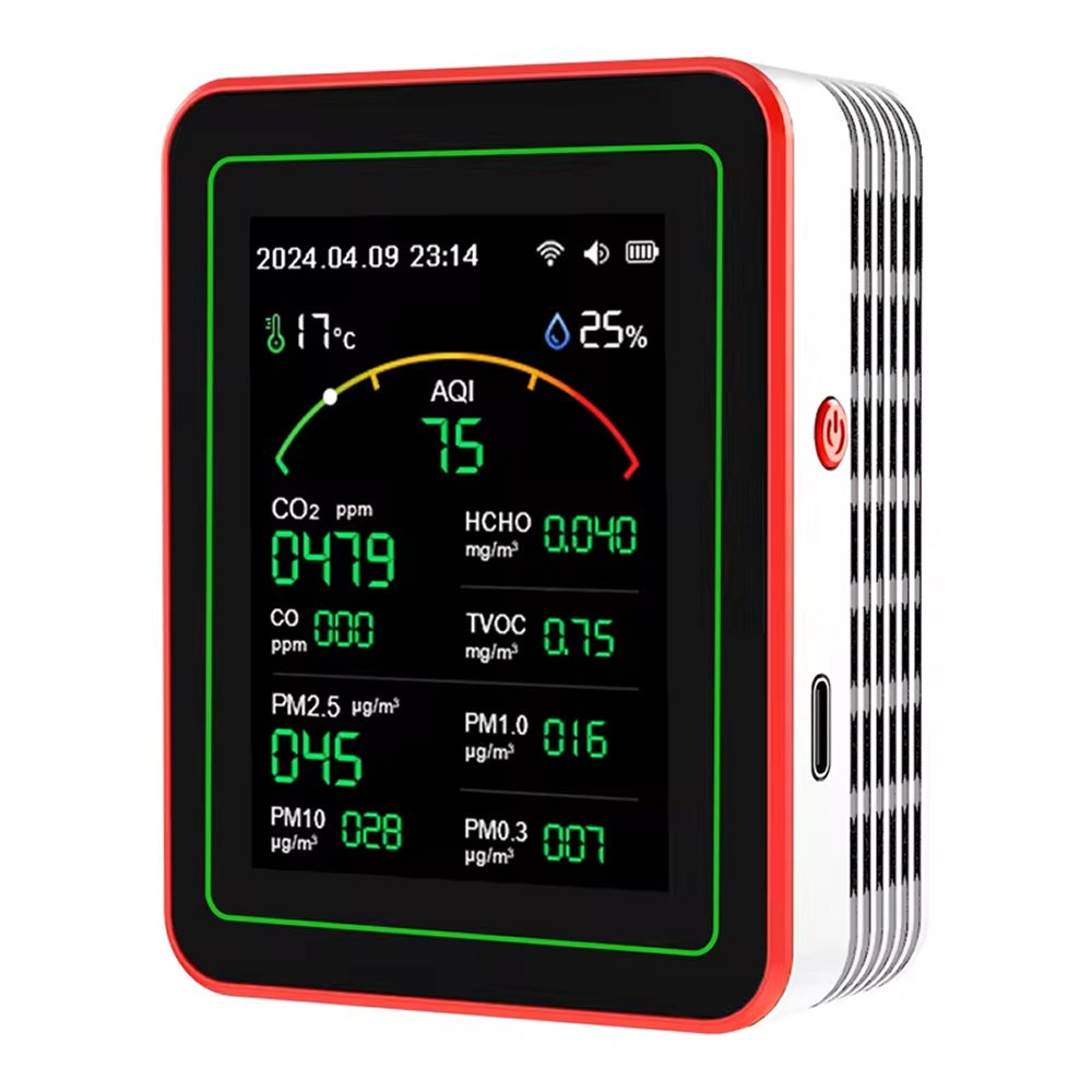 15-in-1 Indoor Air Quality Monitor with WiFi – Real-Time CO2, VOC, Formaldehyde & PM2.5 Detector for Home, Office & Smart Automation