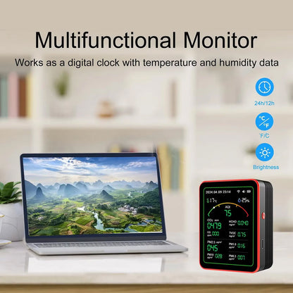 15-in-1 Indoor Air Quality Monitor with WiFi – Real-Time CO2, VOC, Formaldehyde & PM2.5 Detector for Home, Office & Smart Automation