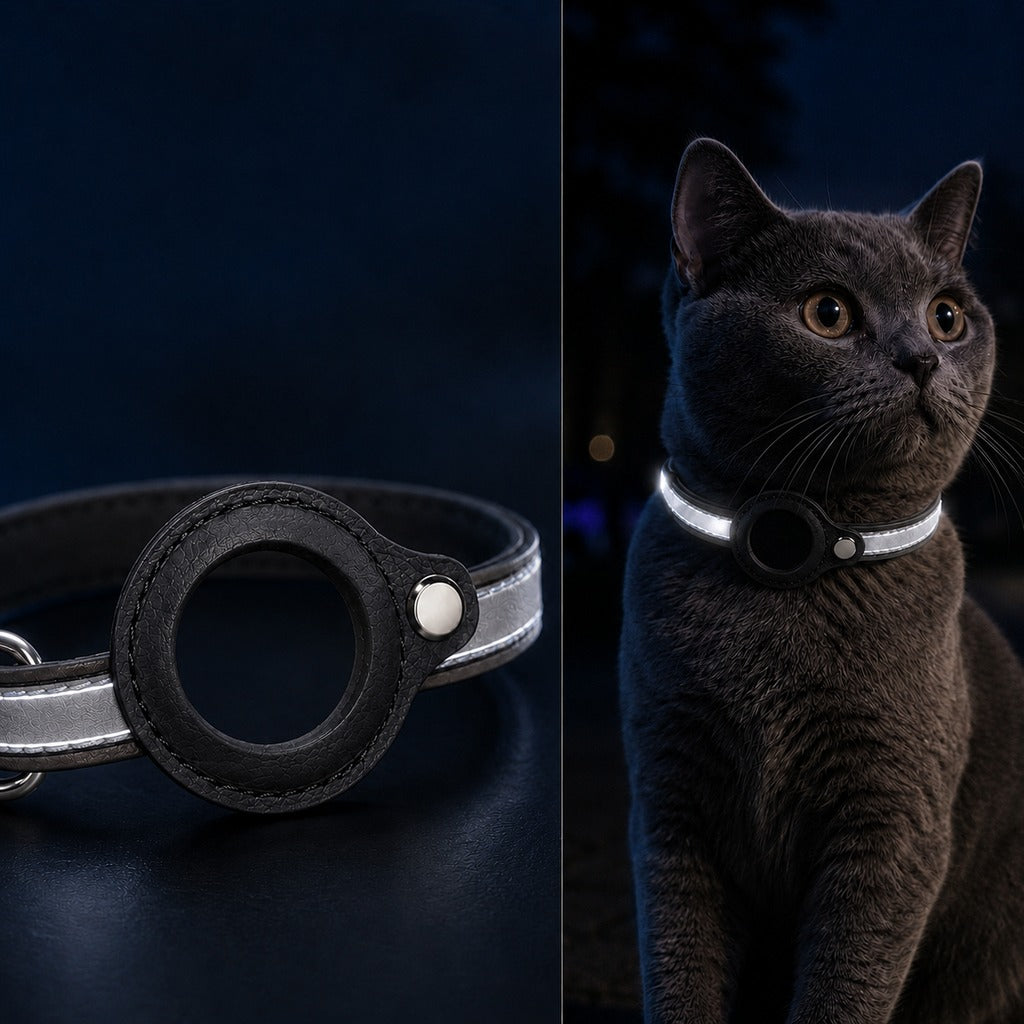 Ortekor AirTag-Compatible Reflective Pet Tracking Collar for Cats & Small Dogs - Secure Holder for Outdoor Adventures & Night Visibility