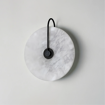 Natural Alabaster LED Wall Sconce – Stone Circle Light with Black or Gold Frame – Warm Glow Accent Lamp for Bedroom Hallway Living Room