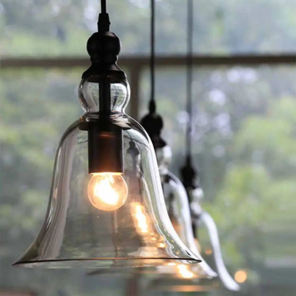 Industrial Hanging Pendant Light with Clear Bell Shade and Chain – Ceiling Fixture for Kitchen Island, Dining Room & Entryway