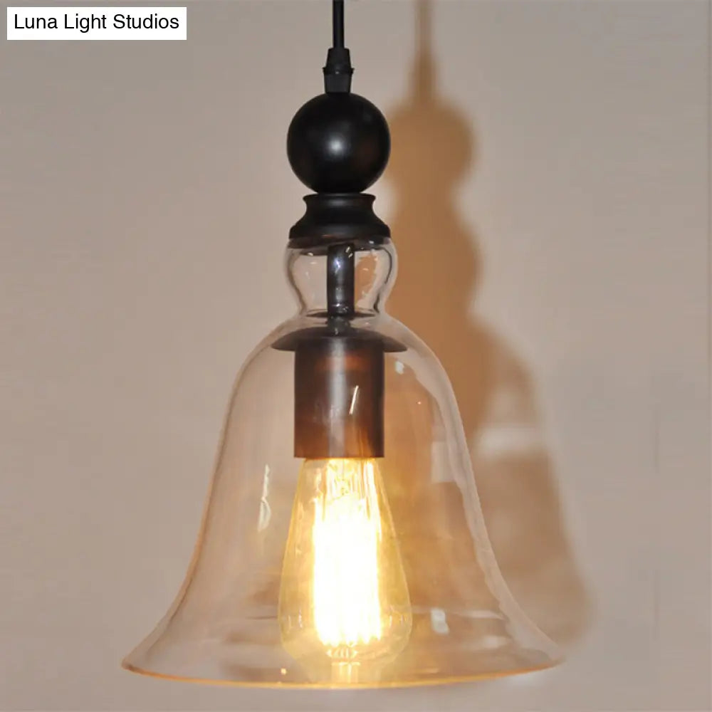 Industrial Hanging Pendant Light with Clear Bell Shade and Chain – Ceiling Fixture for Kitchen Island, Dining Room & Entryway