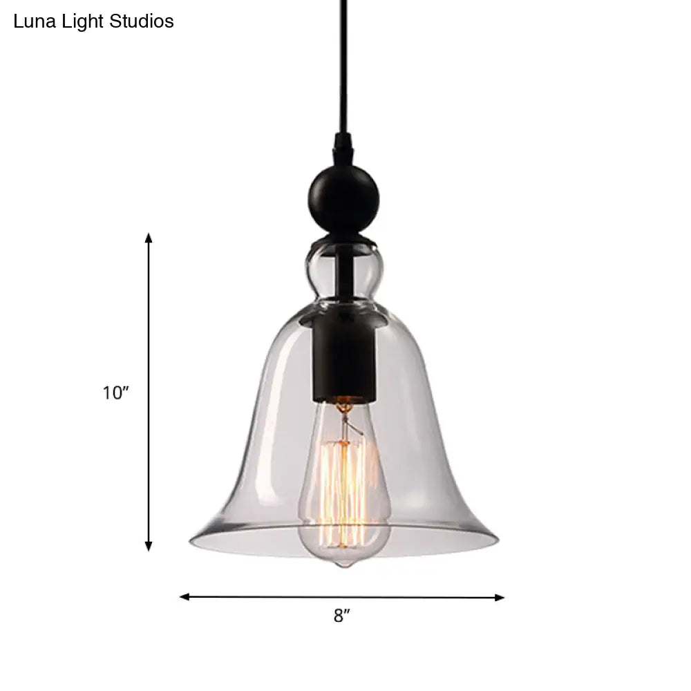 Industrial Hanging Pendant Light with Clear Bell Shade and Chain – Ceiling Fixture for Kitchen Island, Dining Room & Entryway