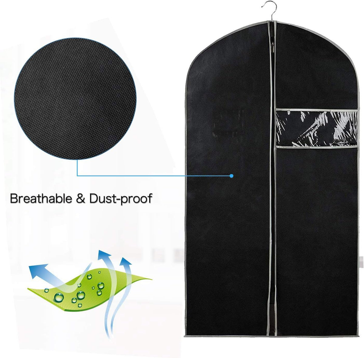 Suit and Dress Protector Bags with Clear Window Panel – Set of 10 Hanging Storage Covers – Zippered Wardrobe Organizers for Closet and Trave