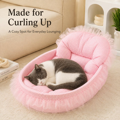 Ortekor All-Season Bolster Pet Bed for Cats & Small Dogs - Cushioned Indoor Lounger with Raised Sides