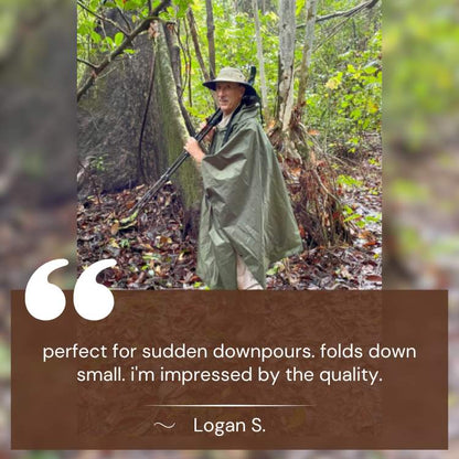 Packable Rain Poncho for Hiking, Camping & Emergency Outdoor Use - Lightweight Waterproof Cover with Hood - Fits Over Backpacks - One Size