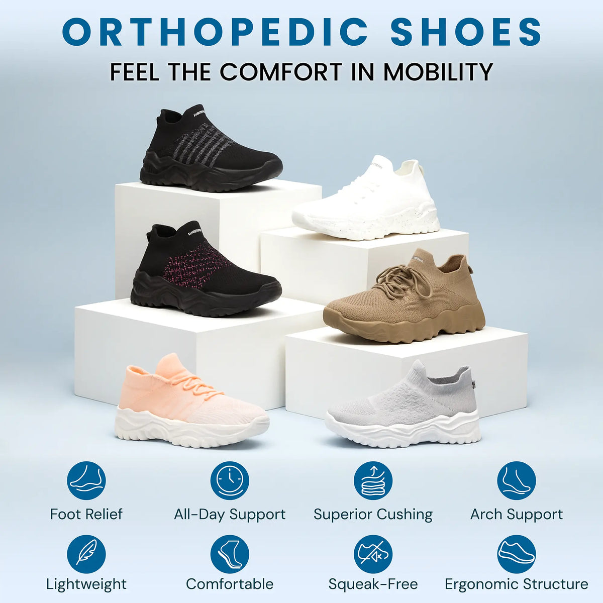 Orthopedic Slip-On Sneakers for Women & Men All Day Support White Cushioned Walking Shoes for Nurses Work Healthcare Restaurant Standing