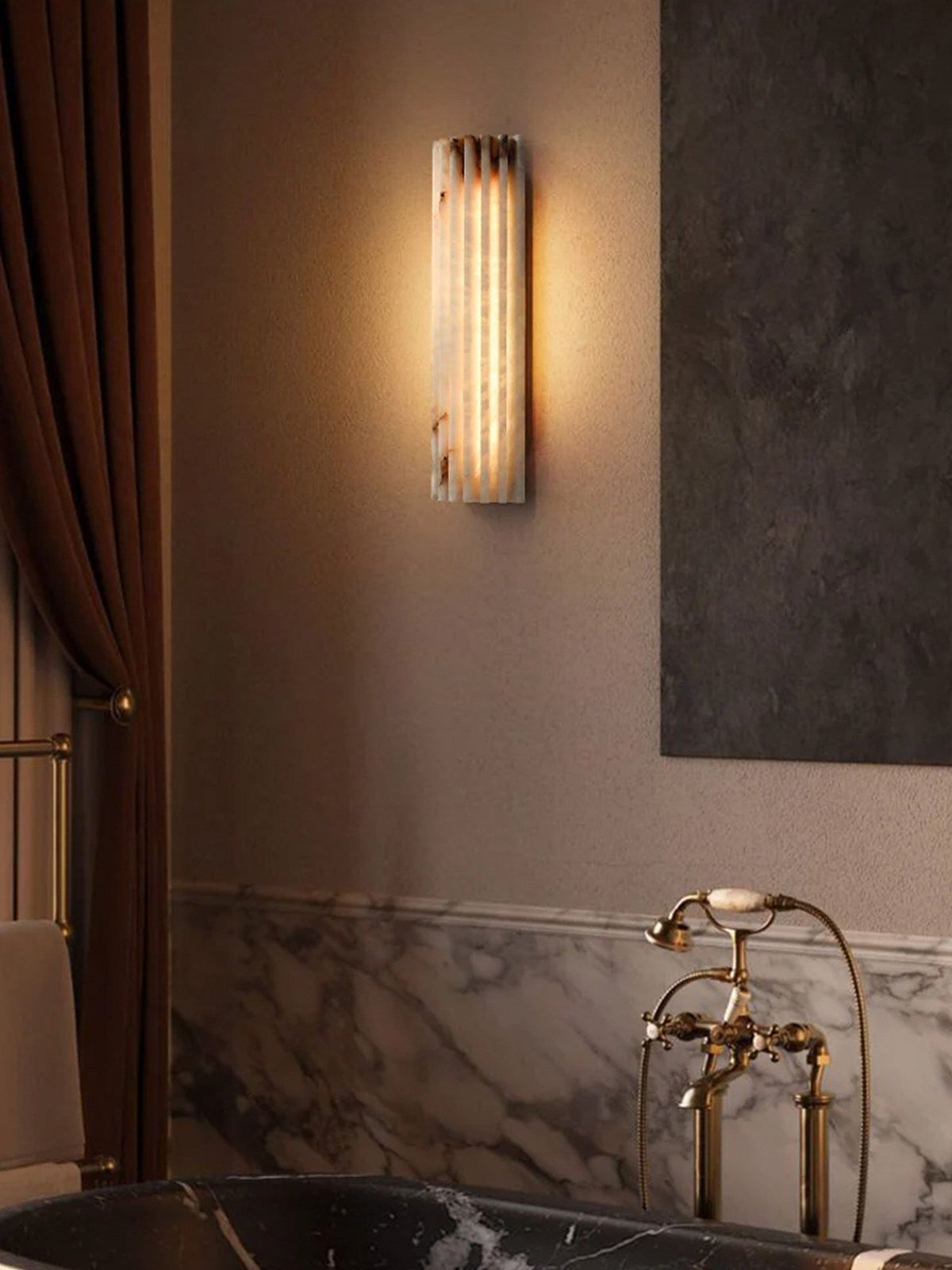 Natural Stone Wall Sconce 12 in Integrated LED Ribbed Surface Indoor Lighting Fixture for Bedroom Hallway Living Room Warm Ambient Glow