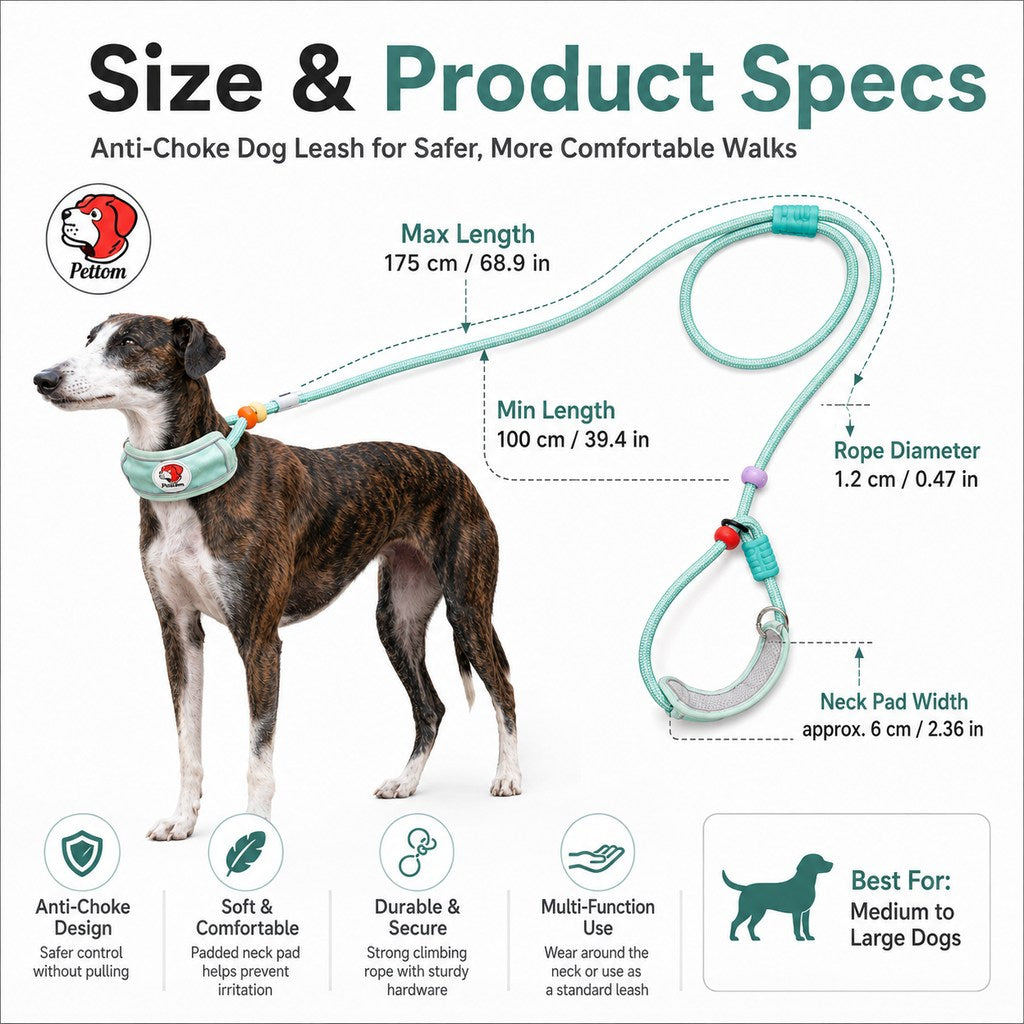 Ortekor Anti-Choke Dog Leash for Everyday Walks - Padded Neck Protection & Better Control for Pullers