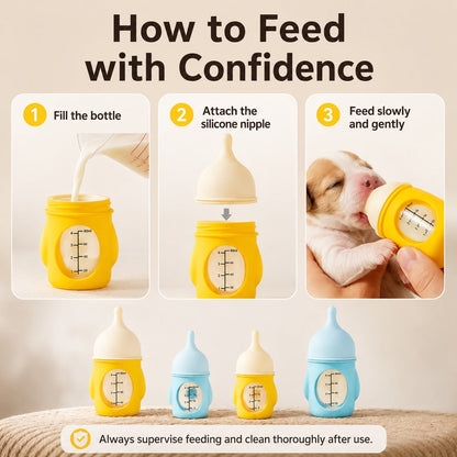 Ortekor Newborn Puppy & Kitten Nursing Bottle – Anti-Choke Silicone Pet Feeder for Safe, Gentle Milk Feeding at Home
