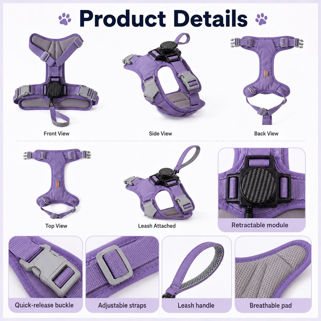 Ortekor 2-in-1 No Pull Dog Harness with Built-in Retractable Leash - Safe & Comfortable Control for Daily Walks & Outdoor Adventures