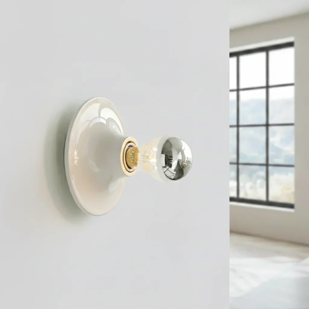 Compact Round Metal Wall Sconce 6 Inch White Retro Accent Light for Bedroom Hallway Kitchen Living Room LED Industrial Reading Fixture Moder