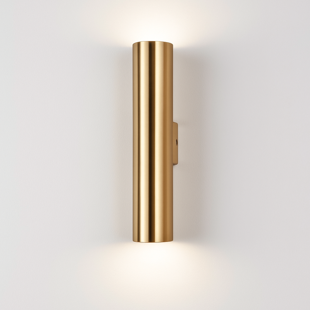 LED Cylindrical Wall Sconce in Gold Finish – Modern Vertical Light Fixture for Bedroom, Dining Room, Hallway – Sleek Metal Tube Accent