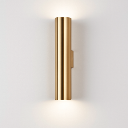 LED Cylindrical Wall Sconce in Gold Finish – Modern Vertical Light Fixture for Bedroom, Dining Room, Hallway – Sleek Metal Tube Accent