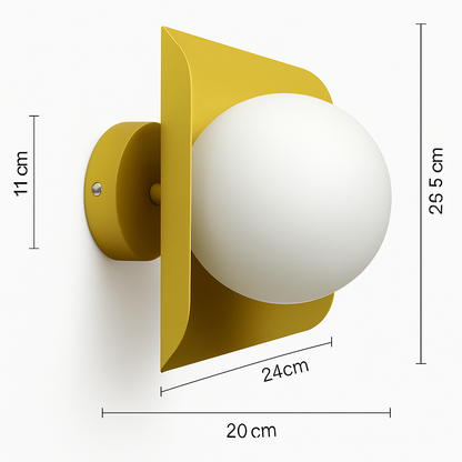 Hexagonal Metal Sconce with White Globe Shade, E27 Socket, 10-Inch Contemporary Fixture for Hallways, Nurseries & Bedrooms