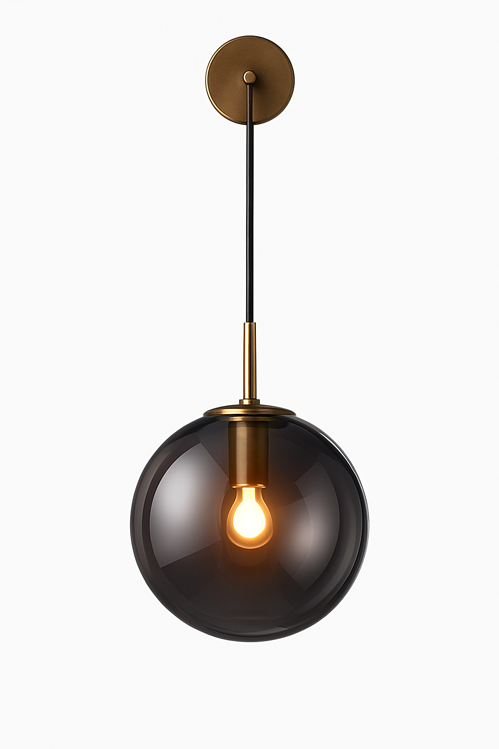 Glass Globe Wall Sconce with Metal Arm | Modern Industrial Hanging Sphere Light Fixture for Living Room, Bedroom & Dining