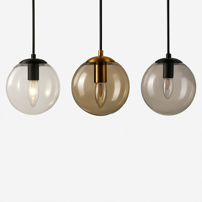 Glass Globe Wall Sconce with Metal Arm | Modern Industrial Hanging Sphere Light Fixture for Living Room, Bedroom & Dining