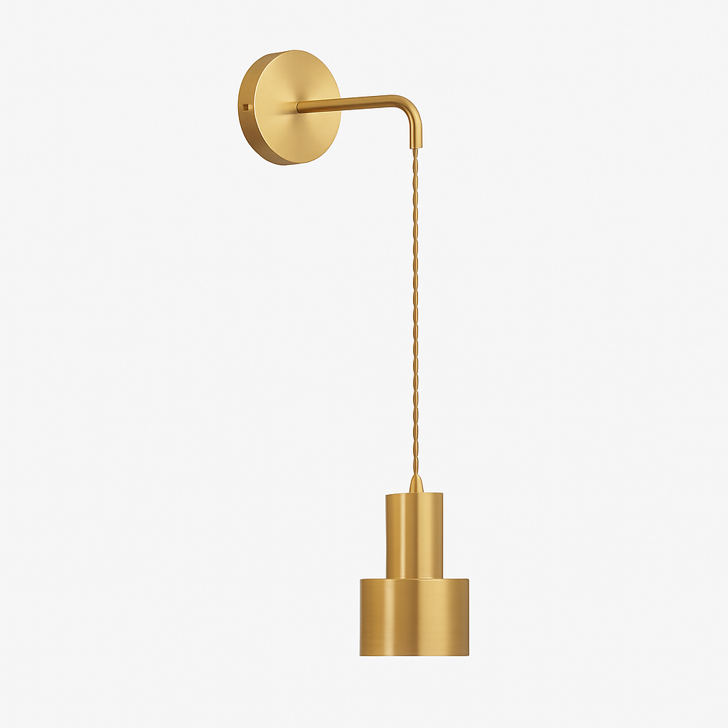 Gold Metal Wall Sconce with Hanging Shade | Modern Iron Fixture for Bedroom, Living Room & Dining | E27 Socket Downlight | Touch Switch