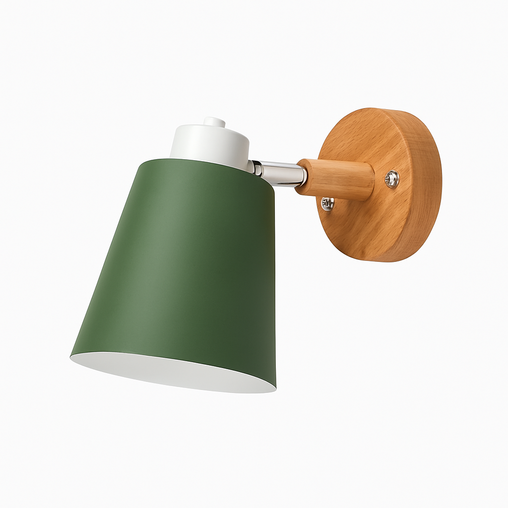 Adjustable Metal Wall Sconce with Wood Bracket & Swivel Shade for Bedroom and Living Room – Modern Nordic LED Light Fixture