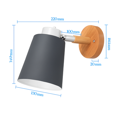 Adjustable Metal Wall Sconce with Wood Bracket & Swivel Shade for Bedroom and Living Room – Modern Nordic LED Light Fixture